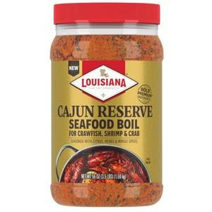 Cajun Reserve Seafood Boil 3.5 lbs, spice-filled jar for seafood boils with crawfish, shrimp, and crab seasoning.