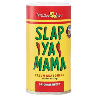 Slap Ya Mama Original Blend Seasoning Packets - 100 Count Case, yellow packaging with red and green accents, featuring the brand name and chili pepper illustrations.