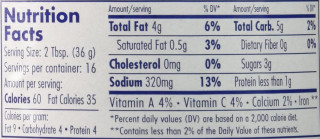 Jack Miller's BBQ Sauce 16oz, close-up of the nutrition facts label showing details about calories, fat, sodium, cholesterol, and vitamins.