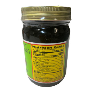Steen's Molasses 11.5 oz jar, black glass jar with a metal lid and nutrition facts label on the front.