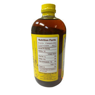 Steen's Southern Made Syrup 16oz, a brown glass bottle with a yellow cap and label displaying nutrition facts.