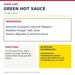 Cajun Chef Green Louisiana Hot Sauce 3oz