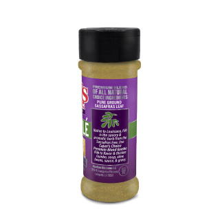 Cajun's Choice Gumbo File 1.4oz, spice blend in a purple spice jar with a black cap for gumbo, soup, stew, and seasoning.