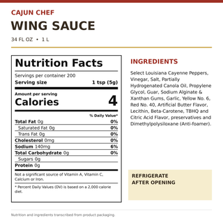 Cajun Chef Wing Sauce 34oz