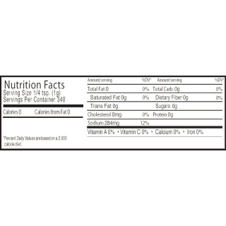 Cajun's Choice Crab Boil 8oz, nutritional facts label showing serving size, calories, fat, sodium, and other nutrients.