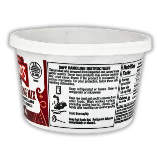 Richards Dressing Mix 1lb, plastic container with a white lid and label showing product details and handling instructions.