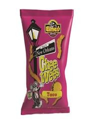 Elmer's Chee Wees Taco 2 oz, colorful snack bag featuring a cartoon mascot and taco flavor imagery.
