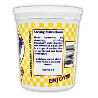 Poche's Poches Dressing Mix 32oz, product container with detailed serving instructions and colorful packaging design.
