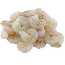 JV Foods Gulf Shrimp Peeled 70/90 Ct 5lb, raw peeled shrimp clustered together in a 5-pound package