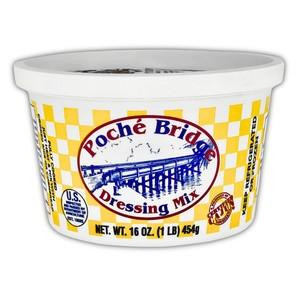 Poche's Poches Dressing Mix 16oz, a white plastic tub with yellow checkered design and branding, containing dressing mix.