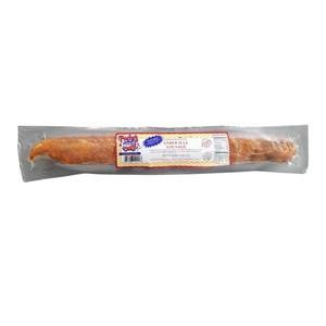 Poche's Poches Andouille 1lb, packaged smoked sausage lying horizontally in vacuum-sealed plastic.