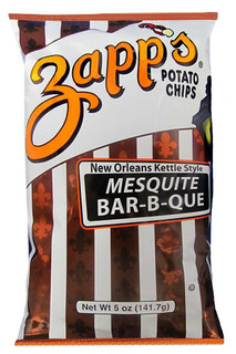 Zapp's Mesquite BBQ Chips 5oz, bag of potato chips with New Orleans Kettle Style Mesquite Barbecue flavor and Louisiana-inspired design.
