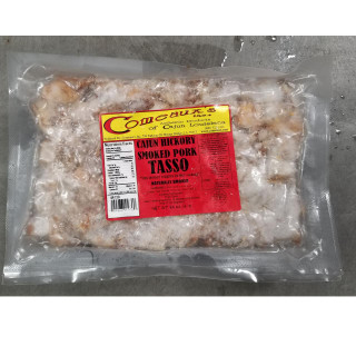 Comeaux's Pork Tasso, packaged smoked pork product in vacuum-sealed plastic with a red label.