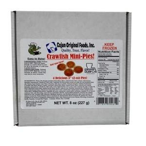 Cajun Original Crawfish Pies 4pk 3in, product packaging showing the label with product details and branding.