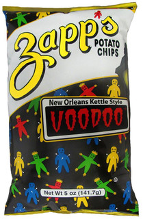 Zapp's Voodoo Chips 5oz, colorful bag of potato chips featuring cartoon characters and bold text.