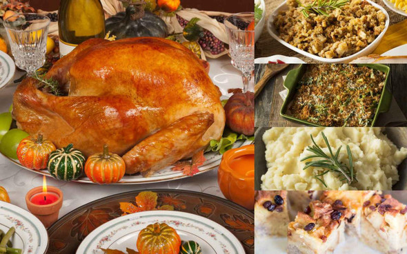 Creole Foods of Louisiana Large Traditional Turducken Feast, a roasted stuffed poultry dish surrounded by autumn decorations and side dishes.