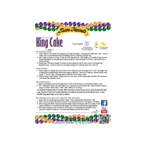 Mam Papaul's Mardi Gras King Cake with Praline Filling 28.5oz