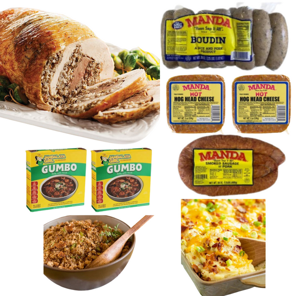 Manda Family Feast with Turducken Cornbread Roll and Cajun Delights