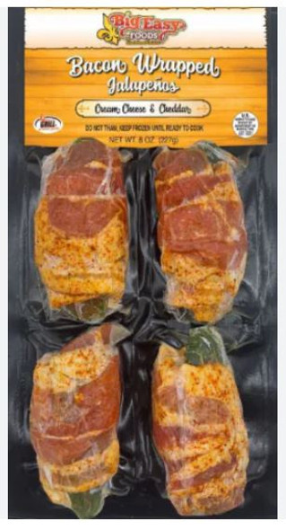 Big Easy Foods Bacon Wrapped Stuffed Jalapenos Cream Cheese & Cheddar 4 Pack