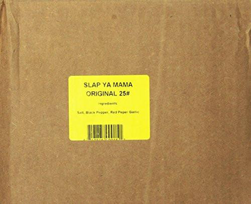 Slap Ya Mama Cajun Seafood Boil 50lb, cardboard box with yellow label showing product name and ingredients