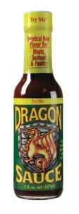 Try Me Dragon Sauce 5 oz, bottle with a colorful label featuring a dragon illustration and bold yellow and green text.