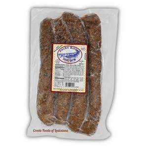 Poche's Pork Boudin 2lb, packaged raw pork boudin sausage in vacuum-sealed bag.