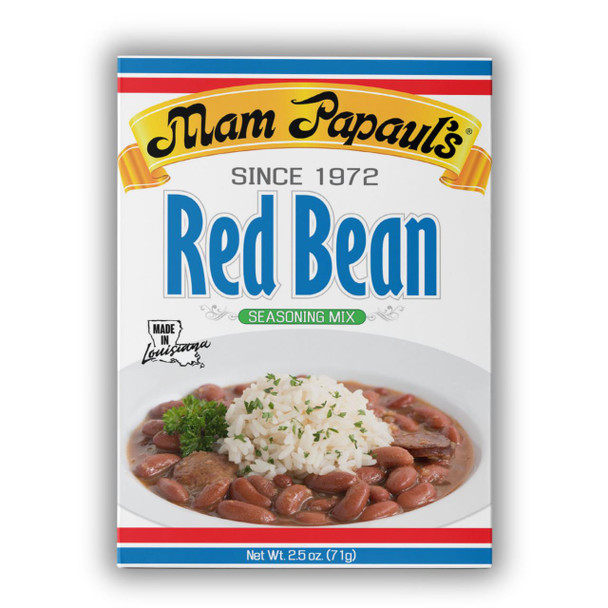 Mam Papaul's Red Bean Seasoning Mix 2.5oz, packaging featuring an image of a bowl of red beans and rice garnished with parsley.