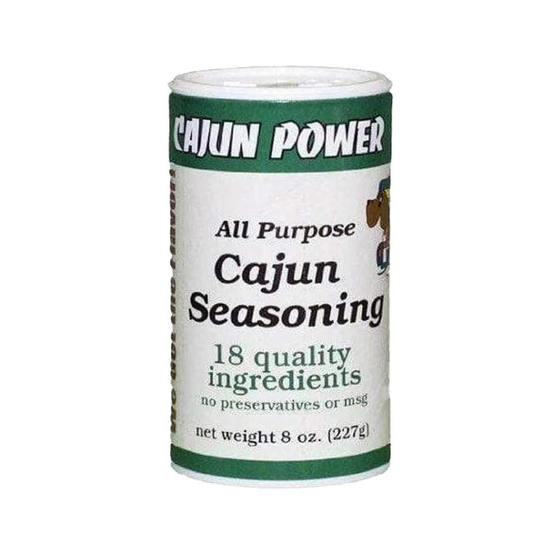 Cajun Power Cajun Seasoning 8oz, container of all-purpose Cajun seasoning with 18 quality ingredients, no preservatives or MSG.