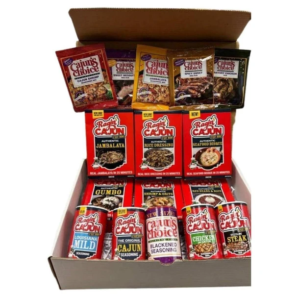 Ragin Cajun 'Sweet 16' Ragin' Cajun & Cajun's Choice Gift Set, a variety of Cajun seasonings and mixes in a gift box.