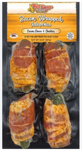 Big Easy Foods Bacon Wrapped Stuffed Jalapenos Cream Cheese & Cheddar 4 Pack