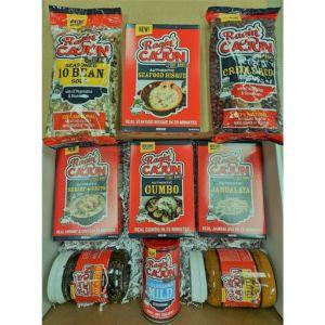 Ragin' Cajun 'SUPER SAMPLER' Gift Set, assorted seasoning and seafood boil products in colorful packaging.