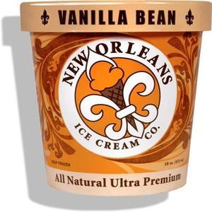 New Orleans Ice Cream - Vanilla Bean - 16oz Pint, showcasing a tub of vanilla bean flavored ice cream with a decorative label featuring the brand logo and product details.