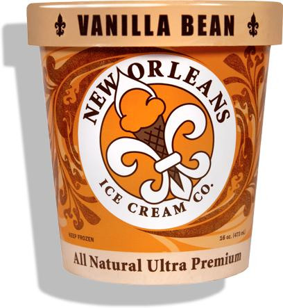 New Orleans Ice Cream - Vanilla Bean - 16oz Pint, image of a tub of vanilla bean ice cream with New Orleans Ice Cream logo and decorative design.