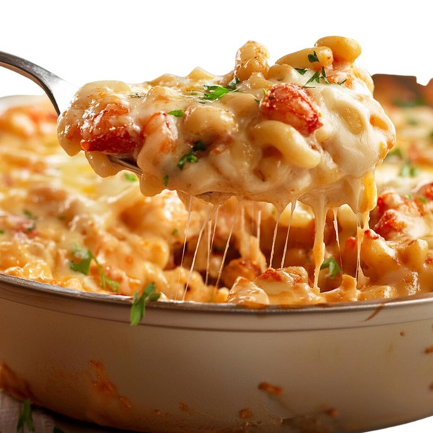 Carnival Crawfish Macaroni & Cheese 2lb, creamy melted cheese with crawfish and herbs.