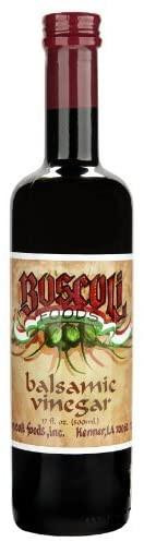 Boscoli Foods Boscoli Balsamic Vinegar 17oz, a dark glass bottle with a red cap and beige label featuring a green insect and red text