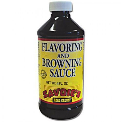 Savoie's Savoies Browning Sauce 4oz, bottle of flavorful browning and seasoning sauce in black bottle with yellow label and white cap