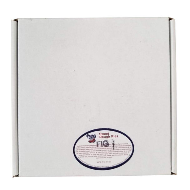 Poche's Sweet Dough Fig Pie, plain white box with a small oval product label at the bottom center.