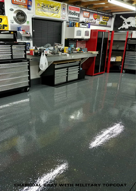 Charcoal Gray Epoxy Flooring With Black Medium Gray Dark Gray Flakes and Military Grade Topcoat Charcoal Gray Epoxy Flooring With Black Medium Gray Dark Gray Flakes and Military Grade Topcoat