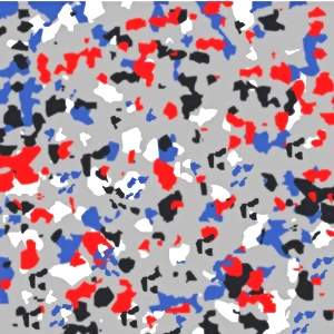 Armor Granite Pattern 9 — Medium Gray epoxy with black, white, primary blue and lipstick red flakes