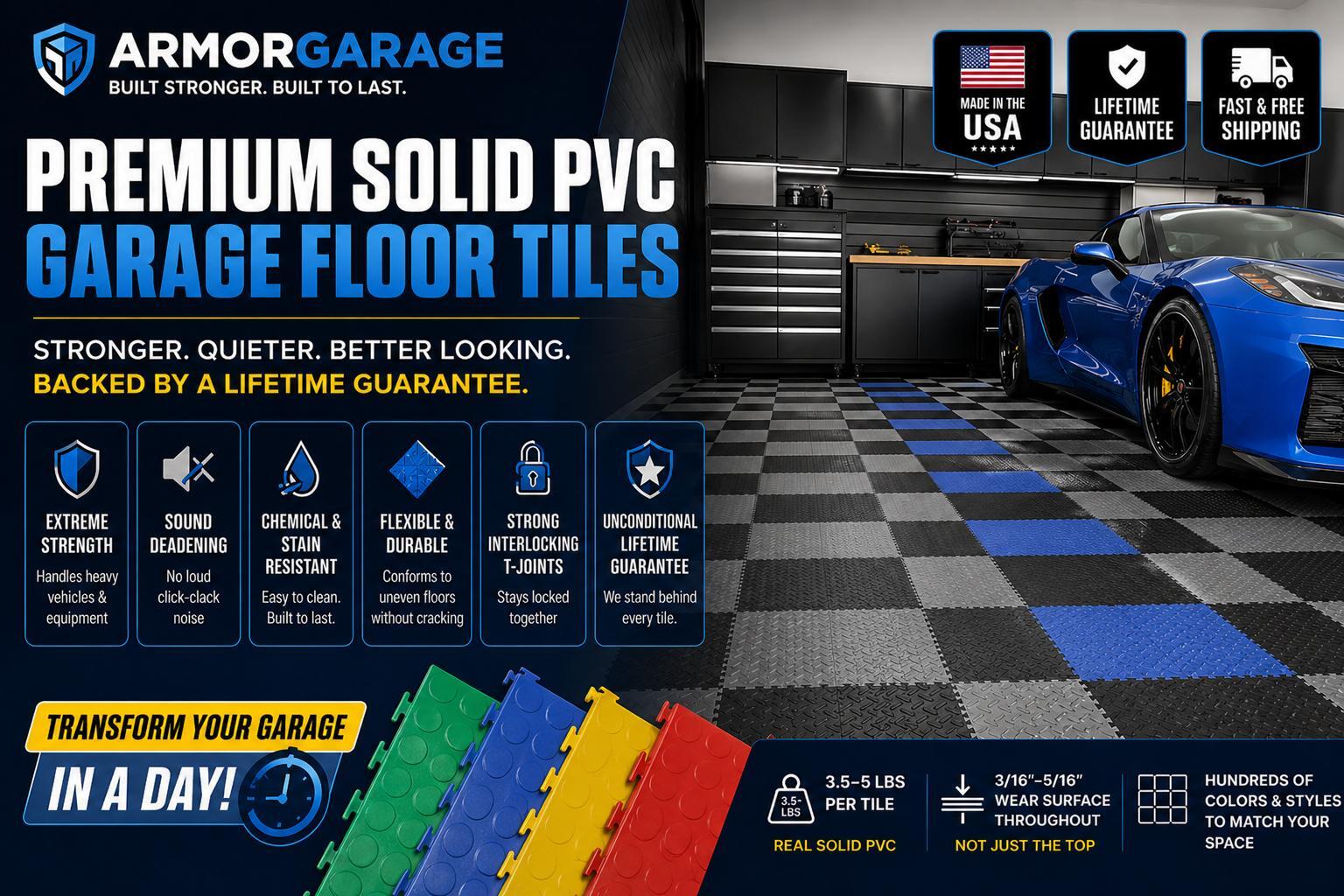 Hidden Seam Super Duty Garage Floor Tile – Solid PVC