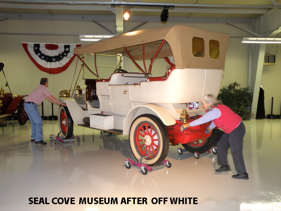 Seal Cove Museum floor after ArmorGarage commercial epoxy floor system in Off White - museum showroom finish