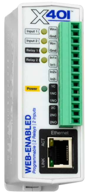 Web-Enabled 2 I/O Controller
I/O: 2 Digial Inputs, 2 Relays 
Power Supply: 9-28VDC