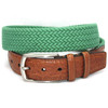 Light Green Italian Woven Cotton Elastic Stretch Belt with Tan Leather Tabs