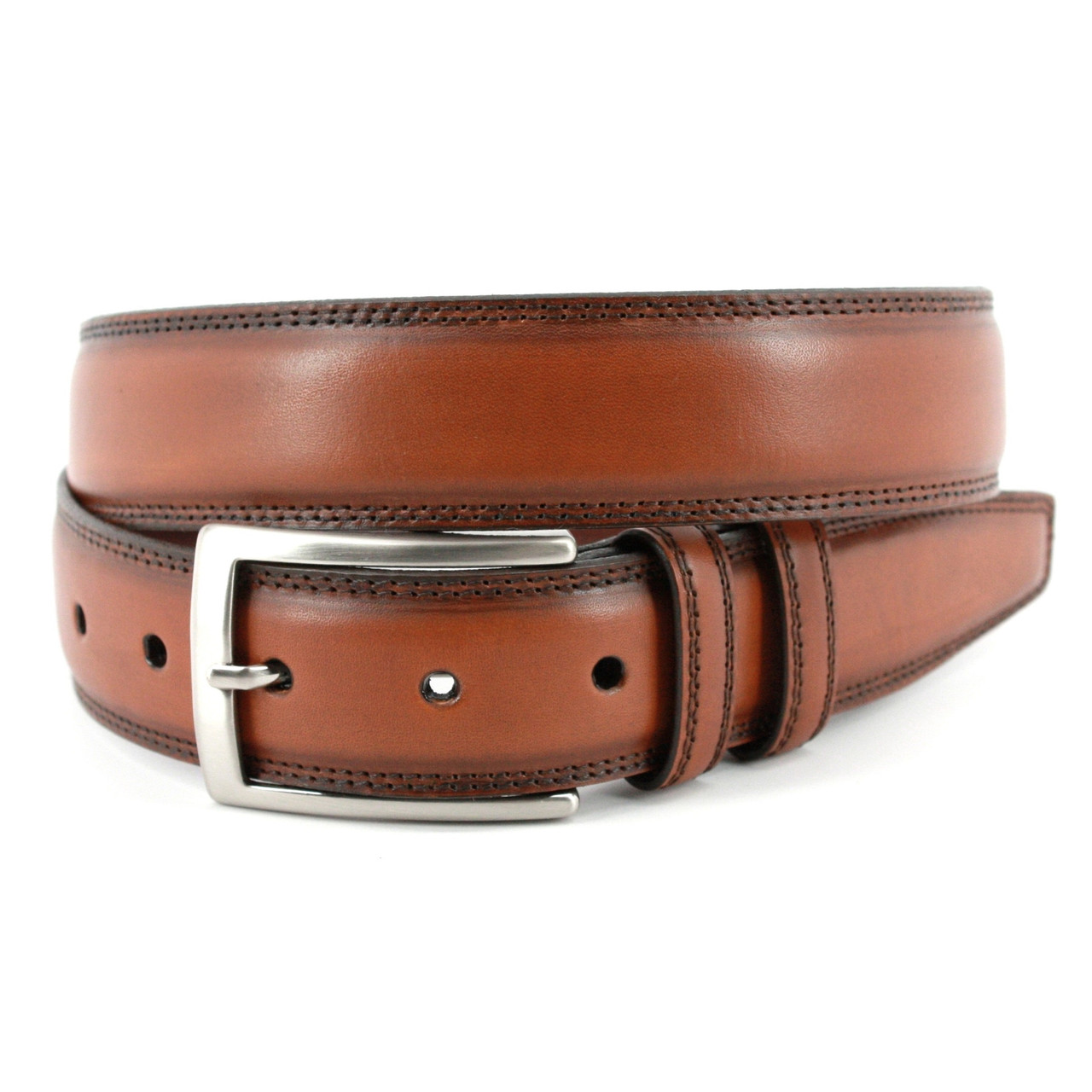 Torino Italian Braided Leather & Linen Elastic Belt - Cognac/Navy