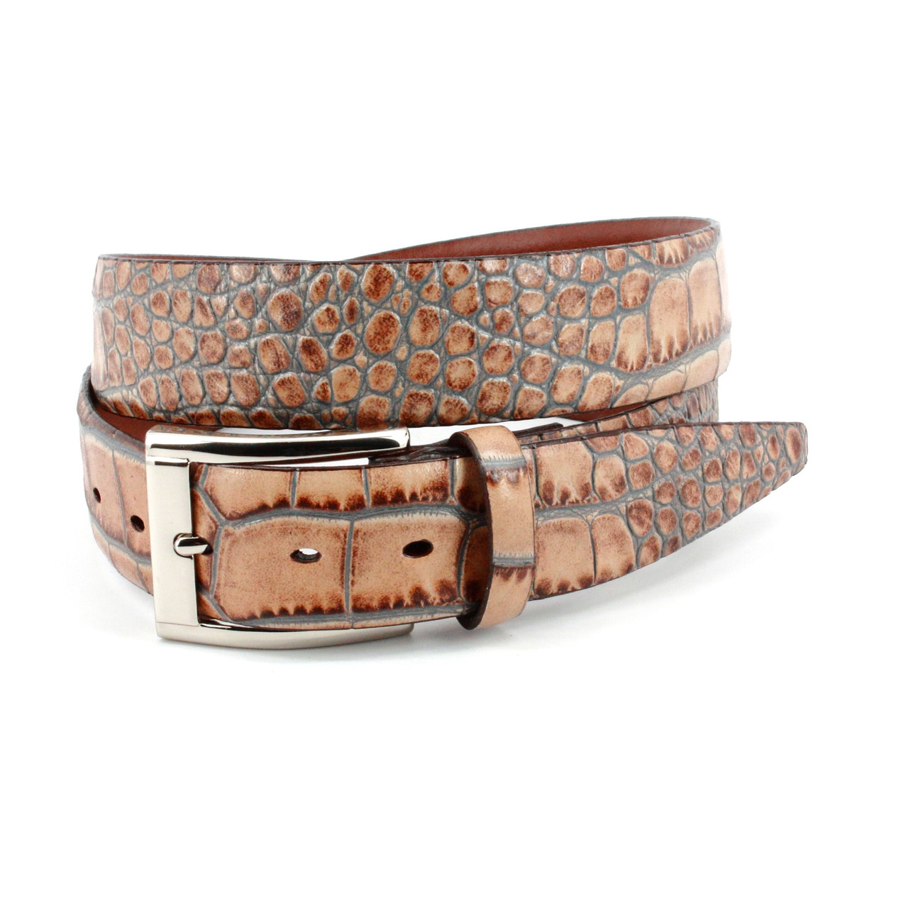 Torino Italian Braided Leather & Linen Elastic Belt - Cognac/Navy main image 1