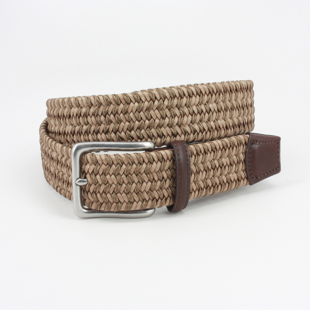 Italian Woven Leather & Rayon Casual Belt in Taupe display picture 3