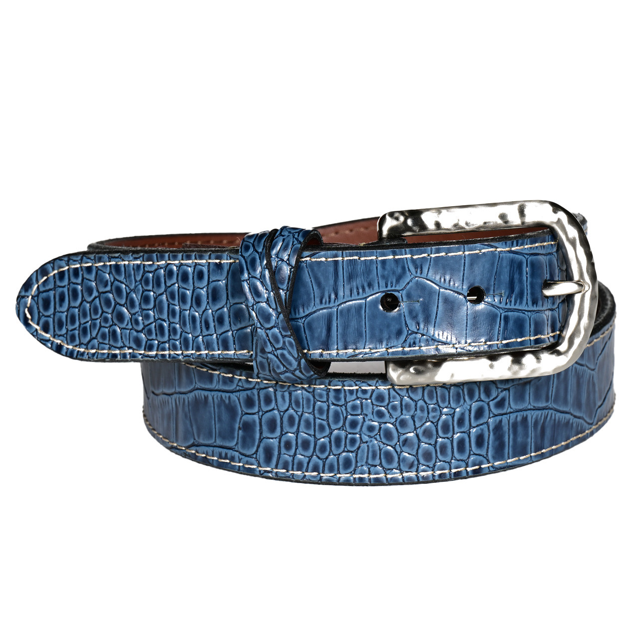 Italian Alligator Grain Calf Leather Belt in Blue - Torino Leather