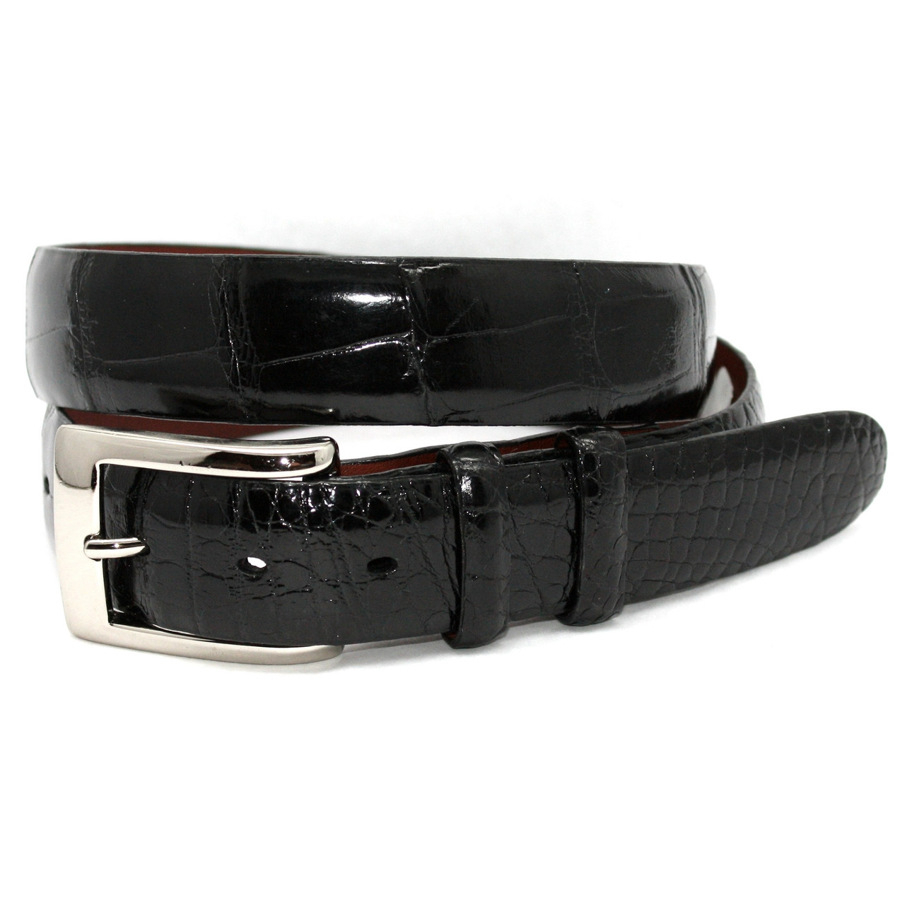 Black Glossy Crocodile Leather Belt 42 / 40 mm