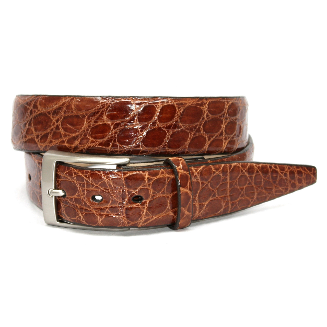 Men's Embossed Alligator Print Leather Belt - Brown - Size 54