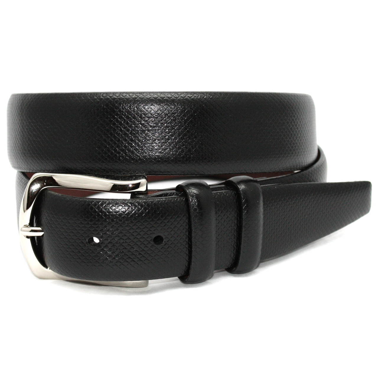 Men's Black Leather Dress Belt. Made in USA. Premium Italian